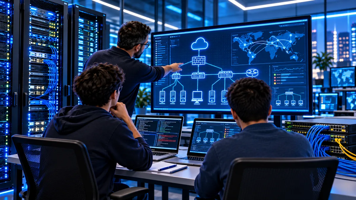 Initiation systèmes et réseaux, techniciens vus de dos
